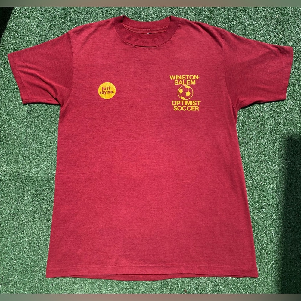 VTG 90’s Just Say No x Winston Salem Soccer Single Stitch T-shirt Mens Medium